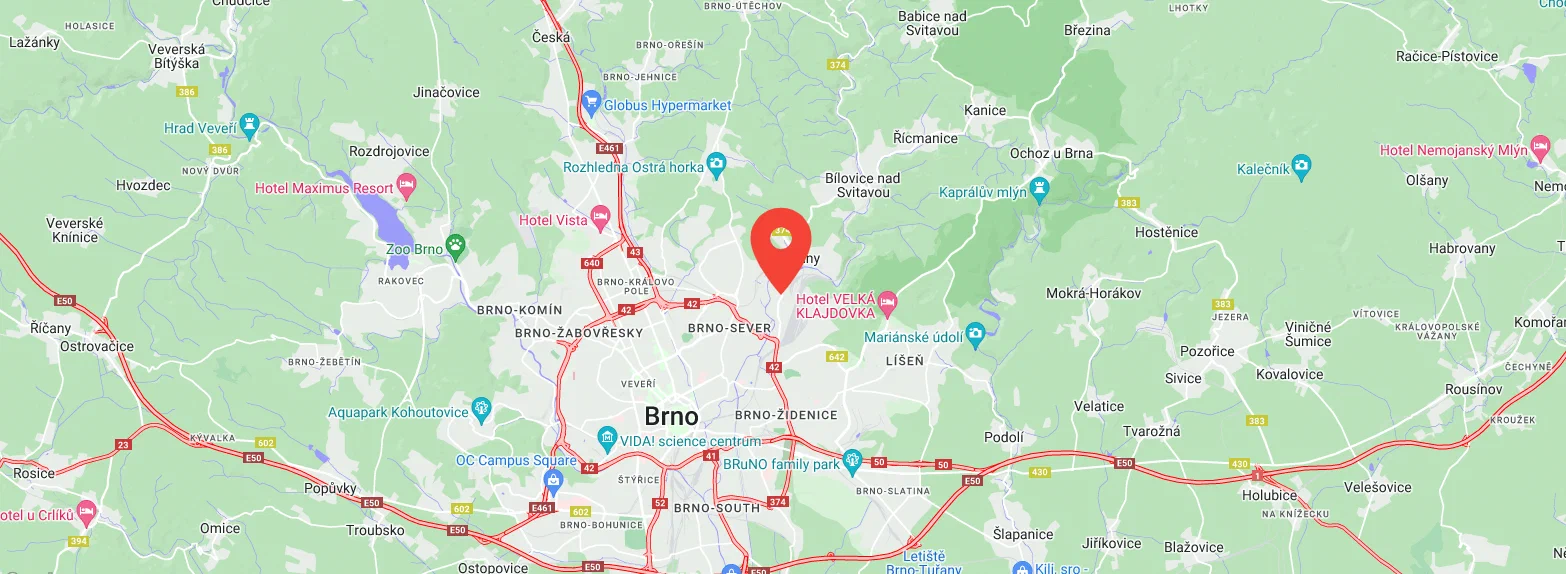 Mapa – Korálek Brno, Obřanská 535/11, Brno-Maloměřice